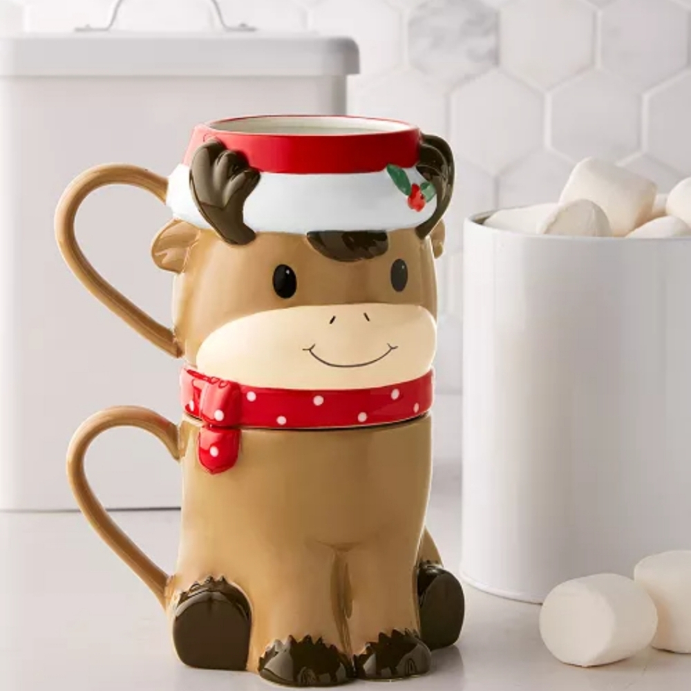 FUN and FESTIVE Brown and Red Sock REINDEER Stackable Mug NWT - Picture 4 of 4